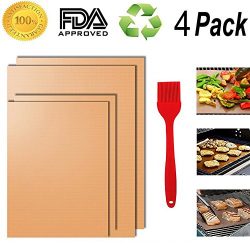 BBQ Copper Grill Mat Set of 4, OPACC Non-stick Reusable and Heat Resistant Mats for Charcoal, El ...