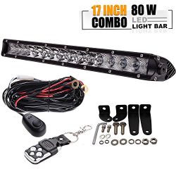 17″ 80W Single Row Slim Low Profile Led Light Bar Backup Reverse Lights On Bumper Grill Fo ...