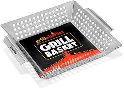 Grillaholics Grill Basket, Best in Barbecue Grilling Accessories, Grill BBQ Veggies on Gas or Ch ...