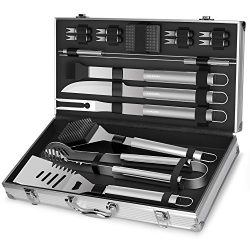 Professional BBQ Grill Utensils w/ Storage Case (18-Piece Set) Stainless Steel Barbecue Tools |  ...