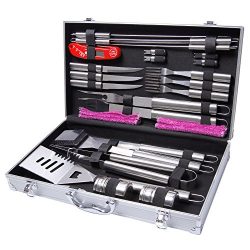 WolfWise Set of 27 Stainless Steel BBQ Grill Accessories Tool Set Includes Aluminum Storage Case ...