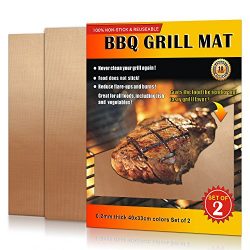 LauKingdom Grill Mat，100% Non-stick BBQ Grilling Mat, Reusable Barbecue Accessories (Set of 2)