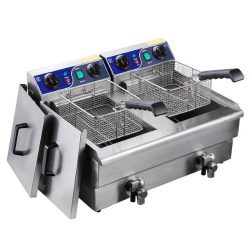 Heavy Duty 20L Dual Tank Stainless Steel Electric Deep Fryer w/ Drain Timer Baskets for French F ...