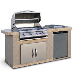 Cal Flame LBK-701-A Stucco Grill Island With 4 Burner Stainless Steel Gas Grill, 7’/Medium