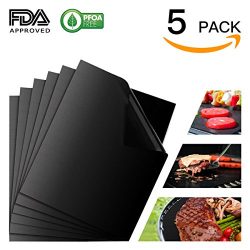 Grill Mat Set of 5, Non-Stick BBQ Grill & Baking Mats, FDA Approved, PFOA Free, Reusable and ...