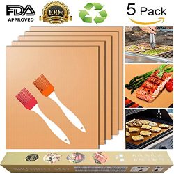 Copper Grill Mat for Gas Grills and Bake Mats Set of 5 Non-stick BBQ Grill & Baking Copper S ...