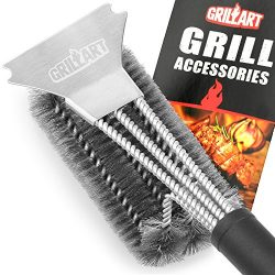 Grill Brush and Scraper – GRILLART Best BBQ Brush for Grill, Safe 18″ Stainless Stee ...