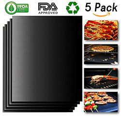 Grill Mat Set of 5, Non-Stick BBQ Grill & Baking Mats, FDA Approved, PFOA Free, Reusable and ...