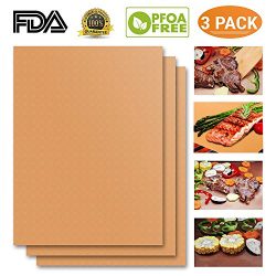 Copper Grill Mat Set of 3-100% Non-stick BBQ Grill Mat- FDA-Approved, PFOA Free, Easy to Clean D ...