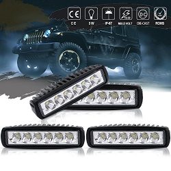 QUAKEWORLD Spot Fog Work Light 6″ 4pcs Straight DRL Backup Driving Pods Reverse Hidden Bum ...