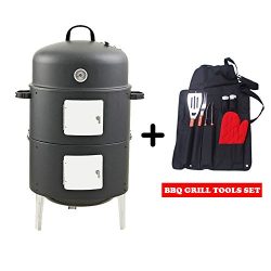 Realcook 17-Inch Multi-functional Charcoal BBQ Smoker Grill Outdoor Cooking with Barbecue Grill  ...