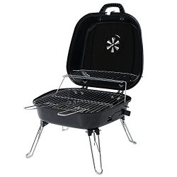 Portable Foldable Tabletop Charcoal BBQ Grill with four Foldable legs and a warming rack for cam ...