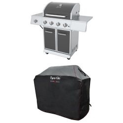 Dyna-Glo DGE Series Propane Grill, 4 Burner, Gunmetal and premium grill cover ,Medium