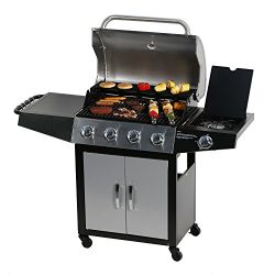 Master Cook Outdoor BBQ 4-Burner Cabinet Propane Gas Grill with Side Burner