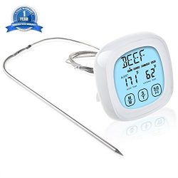 Meat Thermometer, WeGuard Instant Read Meat Thermometer with Stainless Steel Probe, Touchscreen  ...