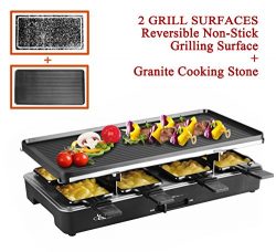 Artestia Electric Raclette Grill with Two Full Size Top Plates (Non-Stick Reversible Aluminum an ...