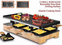 Artestia Electric Raclette Grill with Two Full Size Plates (Non-Stick Reversible Aluminum and Gr ...