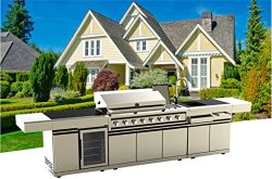 3 Piece Stainless Steel Marble Top BBQ Grill Island