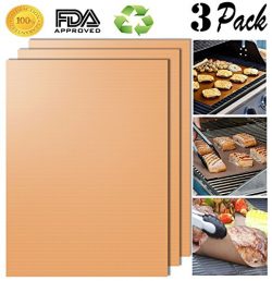 Aoocan Gold Grill Mat Set of 3- 100% Non-stick BBQ Grill & Baking Mats – FDA-Approved, ...