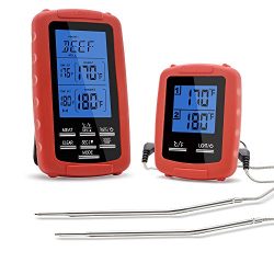 The Premium Chef Wireless Grill Thermometer with Dual Probe for Smoker, Countdown Timer, and Per ...