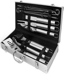 Stunning Stainless Steel Grill Tools with Gift Case: 12 Pc Deluxe BBQ Accessories Utensil Set –  ...