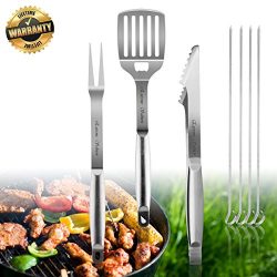 Grill Accessories, BBQ Tool Sets 7 PCS Grill Set Stainless Steel Grilling Utensils Heavy Duty Gr ...