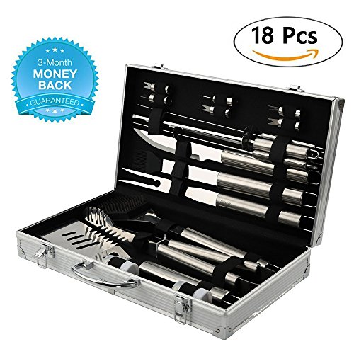 BBQ Grill Tools Set with 18 Barbecue Accessories – Stainless Steel Utensils with Portable  ...