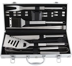 19Pc Heavy Duty Stainless Steel BBQ Grill Tool Accessories Set – Outdoor Camping Barbecue  ...