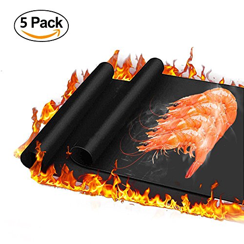 Haolide Heavy-Duty Non-Stick BBQ Grill Mat,Set of 5-Heat Resistant,Durable,Reusable,Easy-to-Clea ...