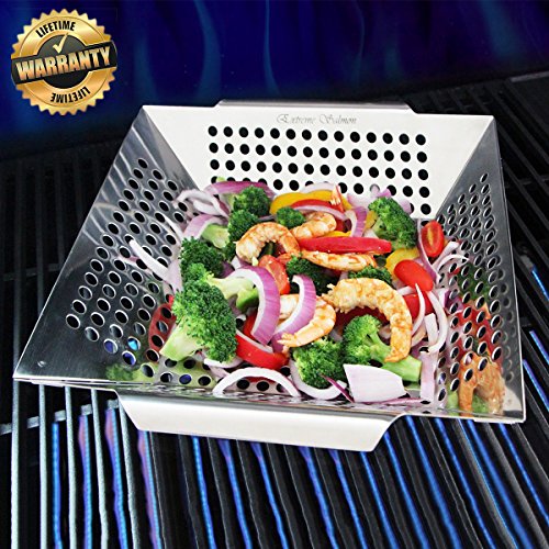 Grill Basket, Vegetable Grill Basket Stainless Steel Veggies Grill Basket with Handle BBQ Grilli ...