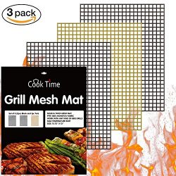 BBQ Grill Mesh Mat Set of 3 Non Stick BBQ Cooking Mat Teflon Grilling Sheet Liner Nonstick Fish  ...