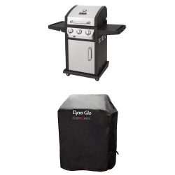 Dyna-Glo DGB390SNP-D Smart Space Living 36,000 BTU 3-Burner LP Gas Grill and Premium Grill Cover ...