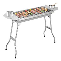 PengMei Compact Folding 30″ Stainless Steel Charcoal Grill – Portable BBQ Grill, Yak ...