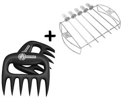 Meat Claws + Barbecue Skewer Shish Kabob Set – BBQ Kebab Rack Maker – Portable Stain ...