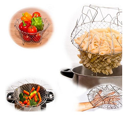 1Pc Foldable Steam Rinse Strain Fry Basket Magic Basket Mesh Basket Strainer Net Kitchen Cooking ...