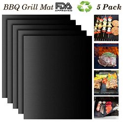 ANREONER BBQ Grill Mat (Set of 5), Heavy Duty Non-Stick Easy to Clean Reusable Barbecue Pad for  ...