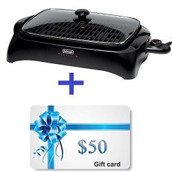 Electric Die-Cast Grill with Lid & Thermostat Temperature Control. Portable Griddle Indoor R ...