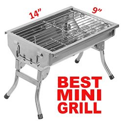 Portable Simple CHARCOAL GRILL Foldable Stainless Steel BBQ Grill [SMALL, LARGE] (SMALL [cock ar ...