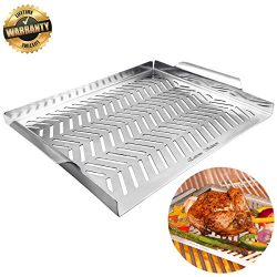 Grill Pan, Grill Topper Non-Stick Stainless Steel BBQ Grill Wok with Handles Professional Grill  ...