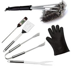 OLIVIA & AIDEN 6 Piece Stainless Steel BBQ Accessory Set – BBQ Spatula, BBQ Tongs, BBQ ...