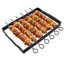 POLIGO Heavy Duty Barbecue Skewer Shish Kabob Set, 14” Stainless Steel Shish Kabob Skewers and F ...