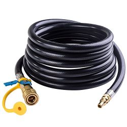 SHINESTAR 12feet RV Quick Connect Propane Hose Extension -1/4” Safety Shutoff Valve & Male F ...