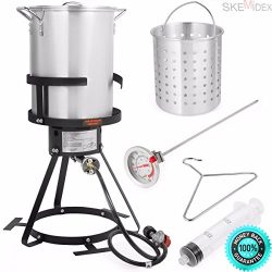 SKEMIDEX—6pc Gas stove Turkey deep Fryer Kit Aluminum Pot Outdoor Propane Backyard 30Qt An ...