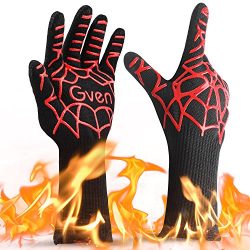 Gven BBQ Gloves, Extreme Heat Resistant Cooking Kitchen Mitts Non-Slip Grilling Gloves BBQ Firep ...