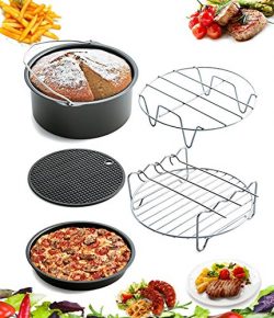 5 Piece Air Fryer Accessories by AIQI, Including Cake Barrel, Pizza Pan, Metal Holder, Skewer Ra ...