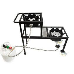 GAS ONE Propane Burner Two Step/Tier 300,000-BTU High-Pressure Propane Double burner on Wheels & ...