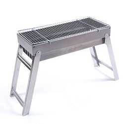 Rerii Barbecue Charcoal Grill, Stainless Steel, Folding, Portable, Lightweight, Rectangle BBQ Gr ...