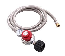 KIBOW 0~30PSI High Pressure Adjustable Propane Regulator w/8FT SS Braided Hose-Type1 (QCC1) and  ...