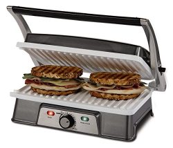 Oster DuraCeramic Infusion Series 2-in-1 Panini Maker and Grill, Charcoal with White Griddles (C ...