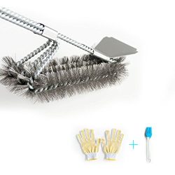 Grill Brush and Scraper 18″ Stainless Steel BBQ Cleaner – Triple Scrubber Safe Wire  ...